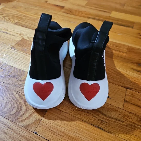 LOVE MOSCHINO hi top slip in neoprene/fabric sneakers worn once size 37 - Picture 2 of 4